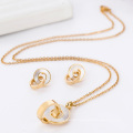 Fashion Gold Color Stainless Steel Pendant Necklace Earrings Jewelry Sets For Women Wedding Party